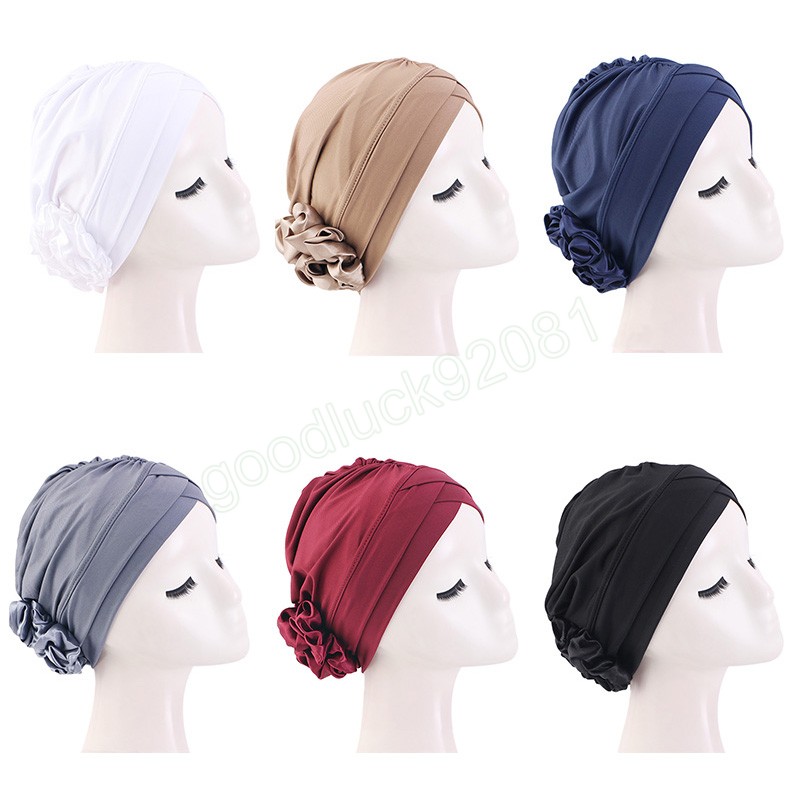 Новые женщины Большие цветочные турбанская крышка лоб, пересекающая нижняя шапка мусульманские мгновенные хиджабс шарф Исламская капота шляпа Химич Шляпа Шляпа