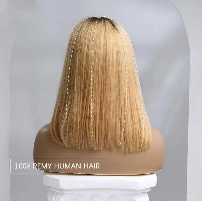 Peruca de cabelo humano 180% ombré curto reto real 13*5*1 13*5*1 peruca frontal rendada