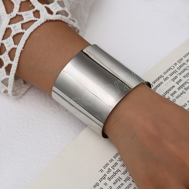 Braccialetto alla moda con polsino largo, grande braccialetto color oro argento con apertura gioielli di moda da donna
