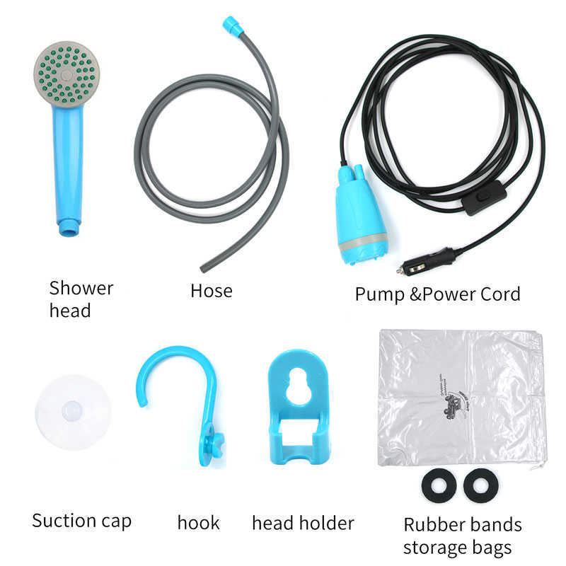 New 12V Portable Car Washer Camping Shower High Pressure Car Shower Washer Set Electric Pump Sprayer For Outdoor Camping Travel Pet