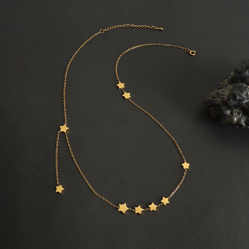 Collier pendentif pentagramme baroque Hip Hop, chaîne de clavicule à franges, acier titane, or 18 carats, bijoux qui ne se décolorent pas pour femmes