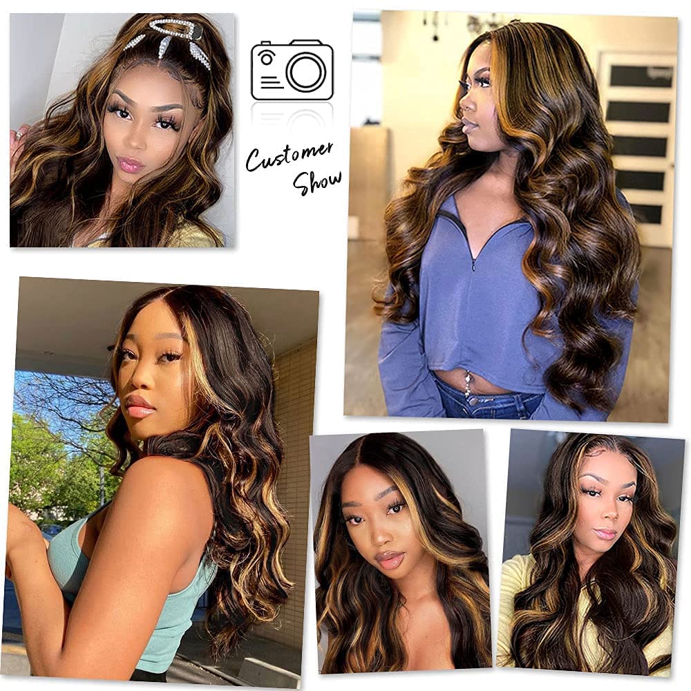 Blond Highlight Spets Front Wig Syntetisk lös våg spetsar Front Wigs Honey Ginger Wigs For Black Women Ombre Body Wave Wigsfact