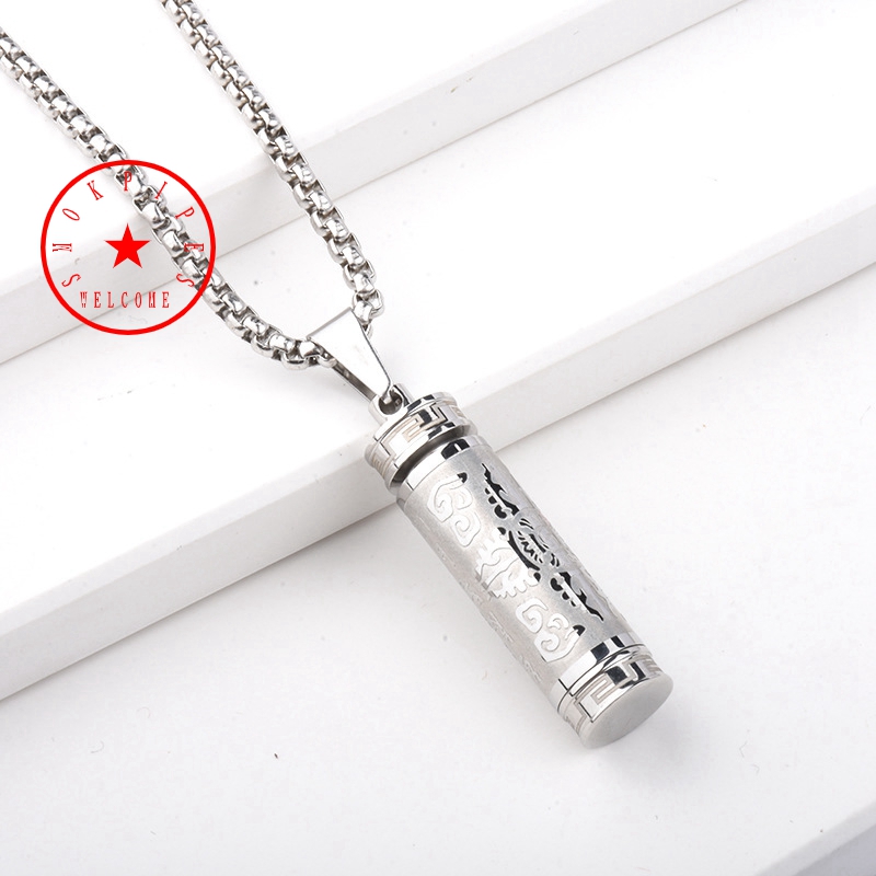 Cool Smoking Stainless Steel Pendant Portable Removable Storage Container Snuff Bottle Pill Spice Miller Tobacco Case Pill Stash Box Necklace Cigarette Holder DHL