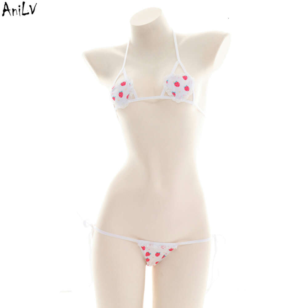 ANI Sweet Girl Strawberry Love Halter Bikini Swimsuit Costume Summer Student Söt badkläder Pool Party Cosplay Cosplay