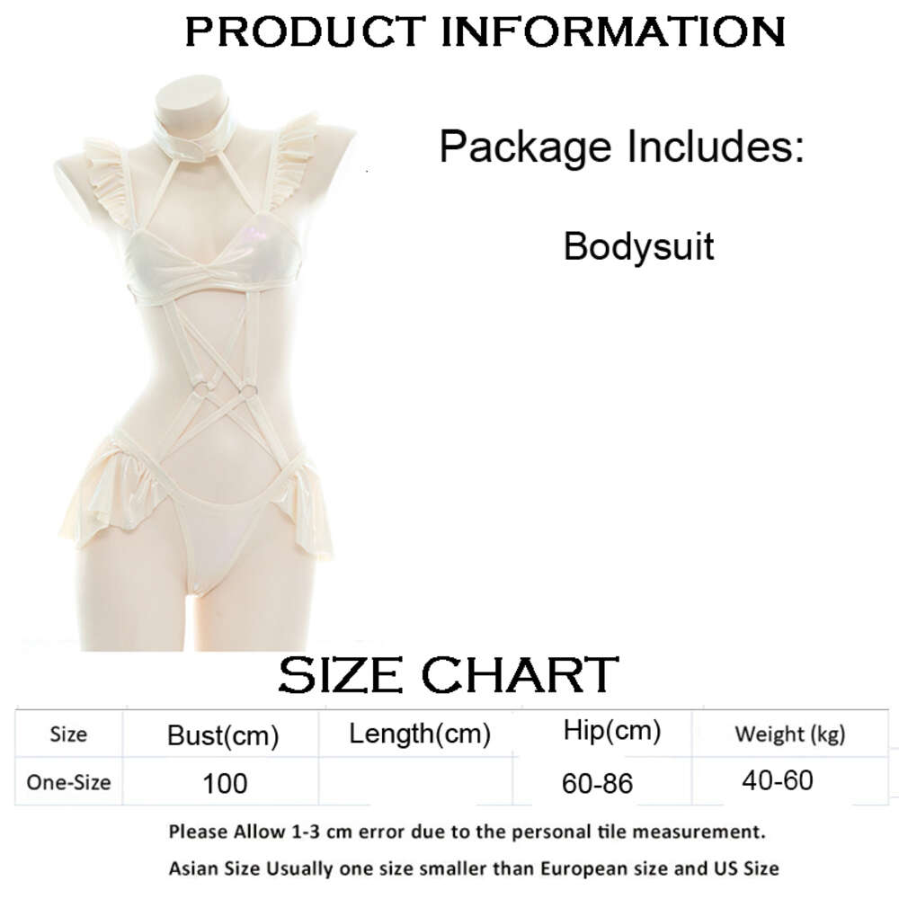 Ani Girl Ruffle Laser Bodysuit Halter One-Piece Swimsuit Costume Women Cross Strap Pamasランジェリーユニフォームセットコスプレコスプレ