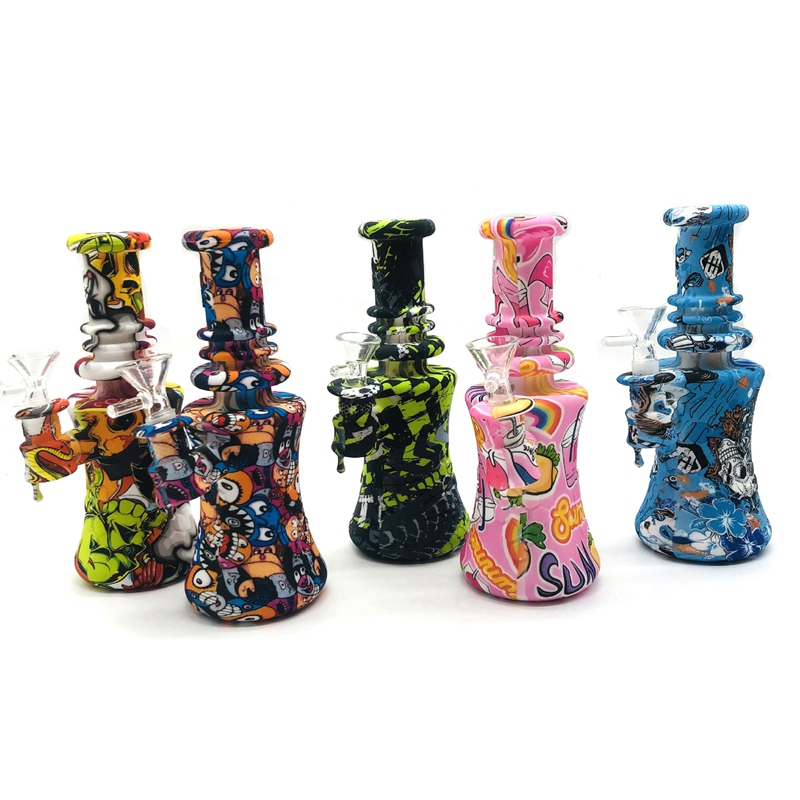 Cool Colorful Silicone Pipes Bubbler Filter Portable Herb Tobacco Handle Bowl Cigaretthållare Hosah Waterpipe Bong Rökning Tube DHL