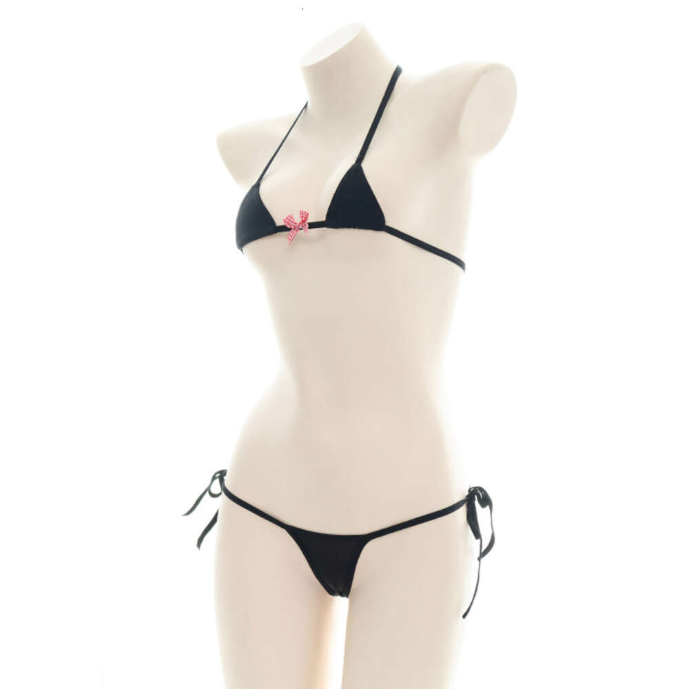 Ani – maillot de bain d'été pour filles, Bikini, col licou, avec nœud, Costume d'étudiant Anime, mignon, noir, fête à la piscine, Cosplay