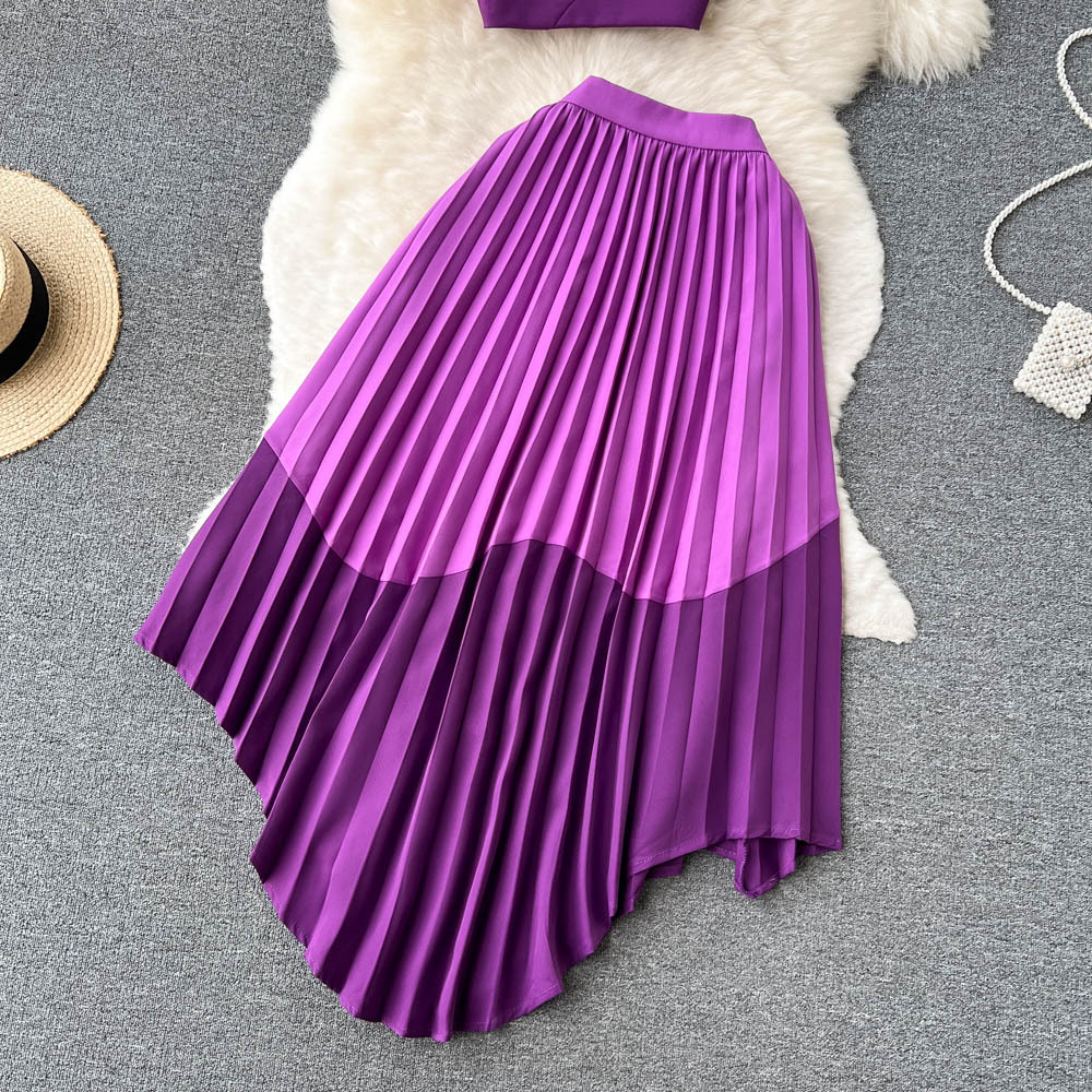 Autumn Winter Christmas Two Piece Dress Knitted Sets Beading Stand Collar Short Sleeve Top Ball Gown Skirt Woman Sets Suits 2023