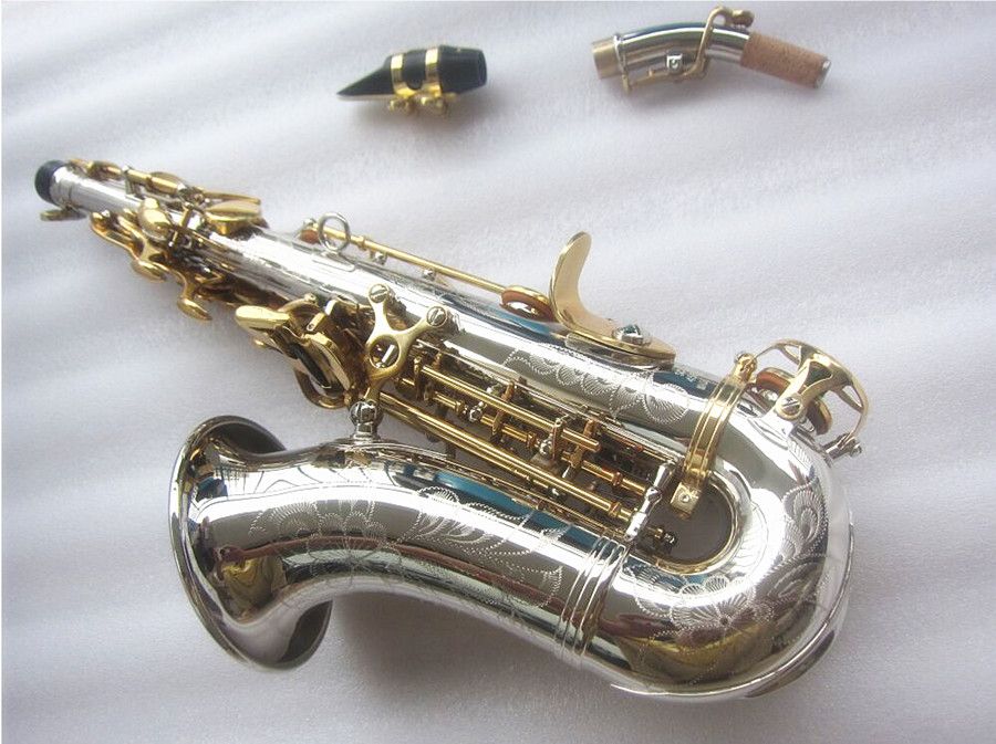 Nieuwe Gebogen Sopraansaxofoon SC-9937 Professionele Muziekinstrument B platte Nikkel zilver Messing Sax Met Case Accessoires