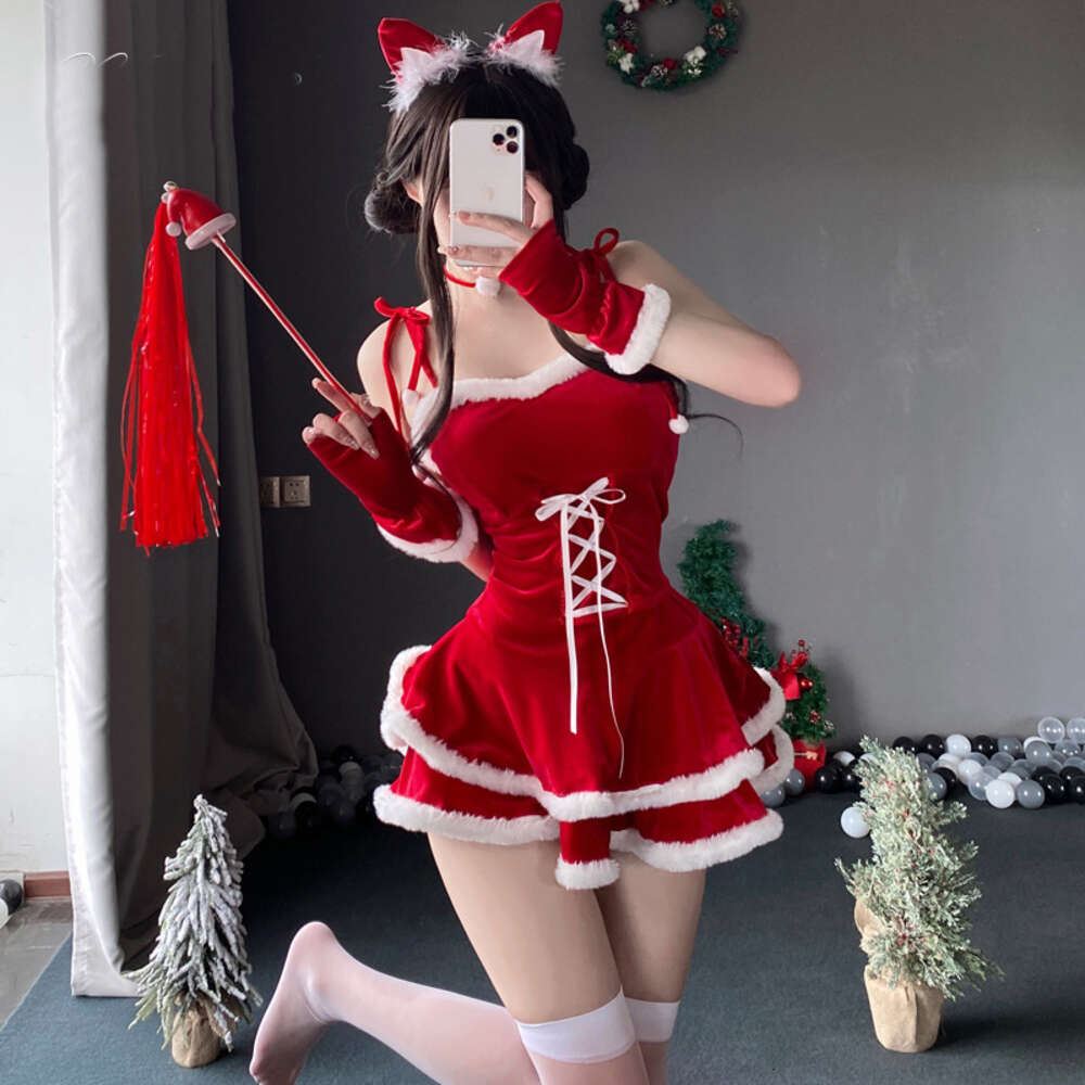 Ani Cute Bunny Santa Claus Uniform Cosplay Christmas Look Women Magic Outfits Top Skirt Gloves Costumes cosplay