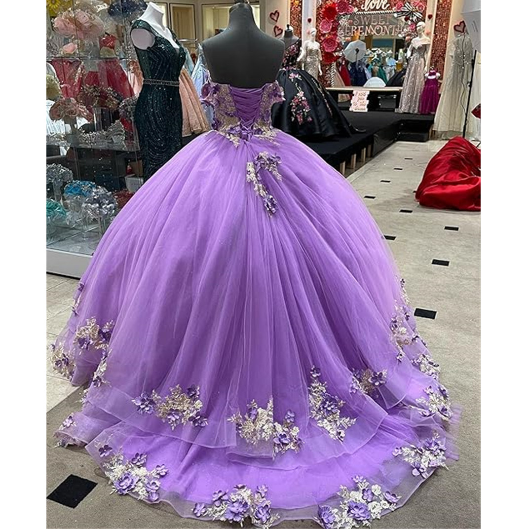 Ruffles Quinceanera Prom Dresses Floral Lace Appliques Vestido De 15 Anos Beading Off the Shoulder Robes de Soiree