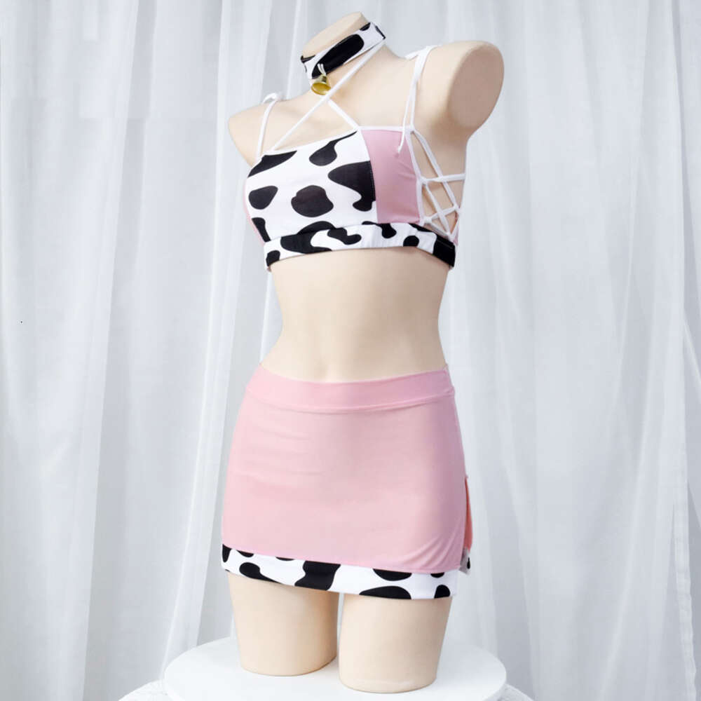 Ani Sweet Girl Cute Pink Cow Maid Unifrom Outfits Pool Party Waiter Women Costumes Cosplay cosplay