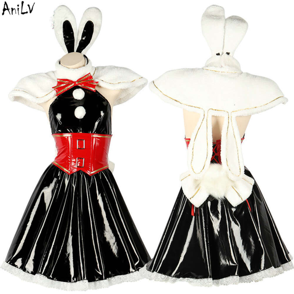 Ani 2023 New Year Leather Dress Rabbit Ear Shawl Unifrom Women Bunny Anime Combat Outfits Costumes Cosplay