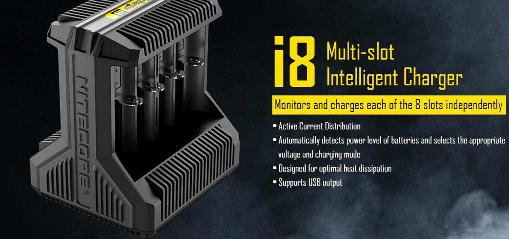 Authentic Nitecore I8 Charger Digicharger Intelligent 8 Slots Fast Charge for IMR 16340 18650 14500 18500 26650 18350 26500 Universal Li-ion Battery US UK EU Plug