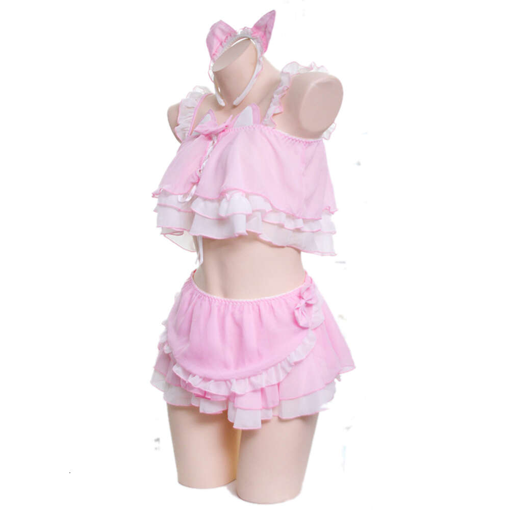 Anime anime lolita cats dziewczyna pokojówka kostium kąpielowy urocze różowe uszy kota stroje kąpielowe mundury basenowe cosplay cosplay