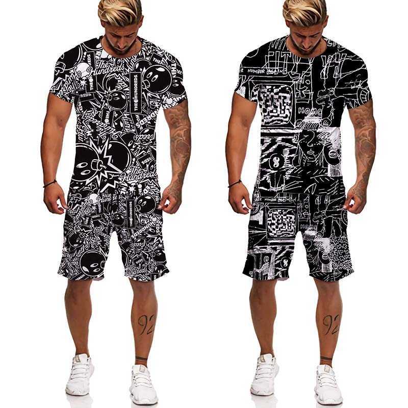 Męskie dresy śmieszne 3D kreskówka drukują męskie szorty T-shirt Suit 2022 Summer męski sportowy odzież Zestaw Hip Hop Tee Top Streetwear Men Ubranie W0322