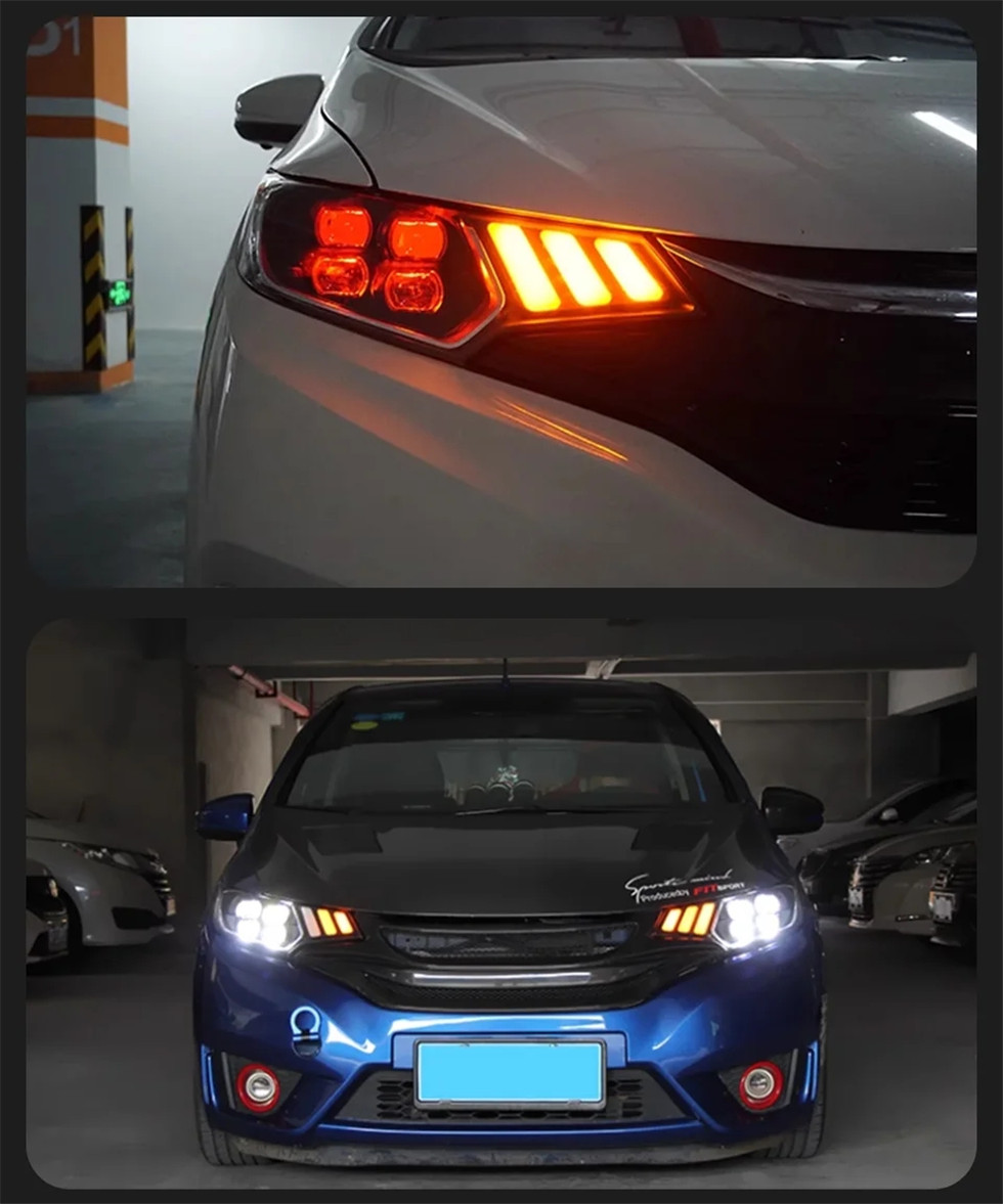 Auto Styling Kopf Lampe Für Honda Fit GK5 Scheinwerfer Jazz 2014-20 20 Mustang stil LED Scheinwerfer DRL dynamische Singal Hohe Abblendlicht