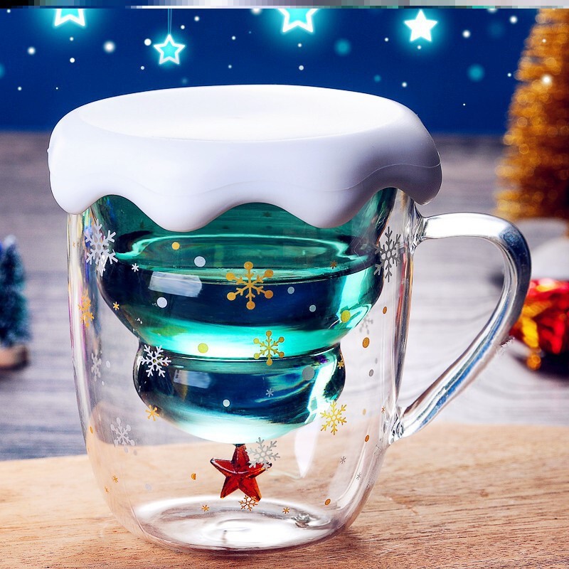 Weihnachtswunschtasse, Instagram-Cartoon-Tasse mit Geschenk, mit Deckel, Wasserbecher, isoliert, doppelte Höhe, Aussehen, Ebene, Glas, Untergroßhandel