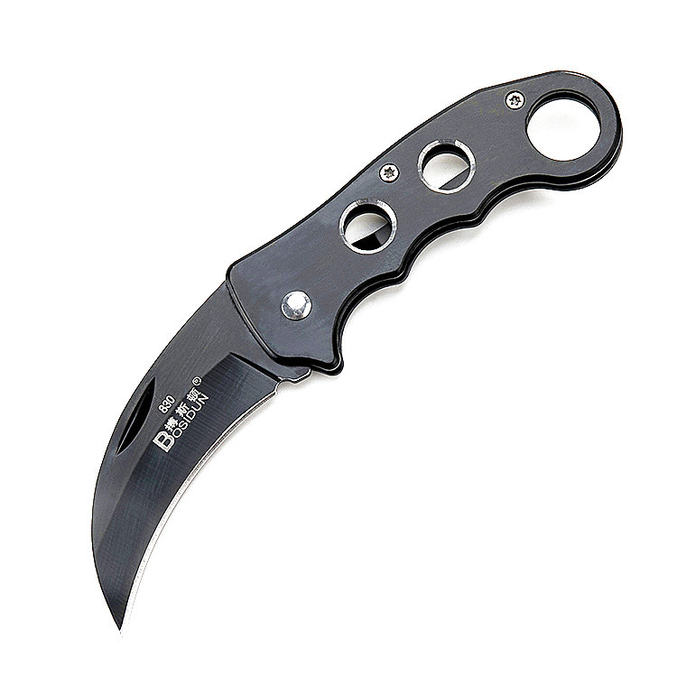 Coltello pieghevole piccolo Coltello da campeggio portatile Coltello tascabile esterno multifunzionale in acciaio inossidabile Taglierina utensili EDC Lame curve Karambit Nero