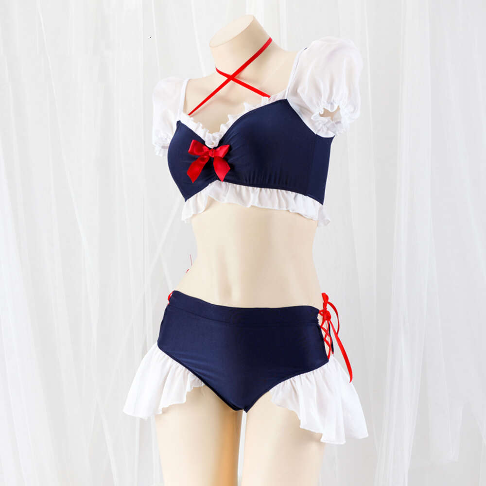 Ani Anime fille Lolita maillot de bain à volants uniforme femmes plage mignon sous-vêtement bikini tenues Costumes Cosplay