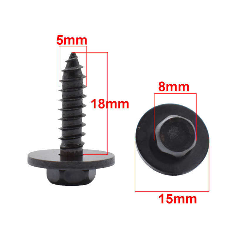 Nuovo J35 Vite autofilettante universale e rondella 5 x 18 mm Nero 8mm Viti autofilettanti a testa esagonale BMW Bens