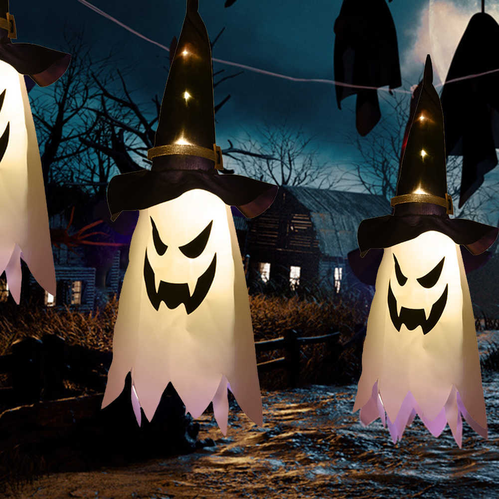 Led decoração de halloween luz piscante gypsophila fantasma festival vestir-se brilhante assistente chapéu mágico lâmpada atmosfera decoração lanterna pendurada