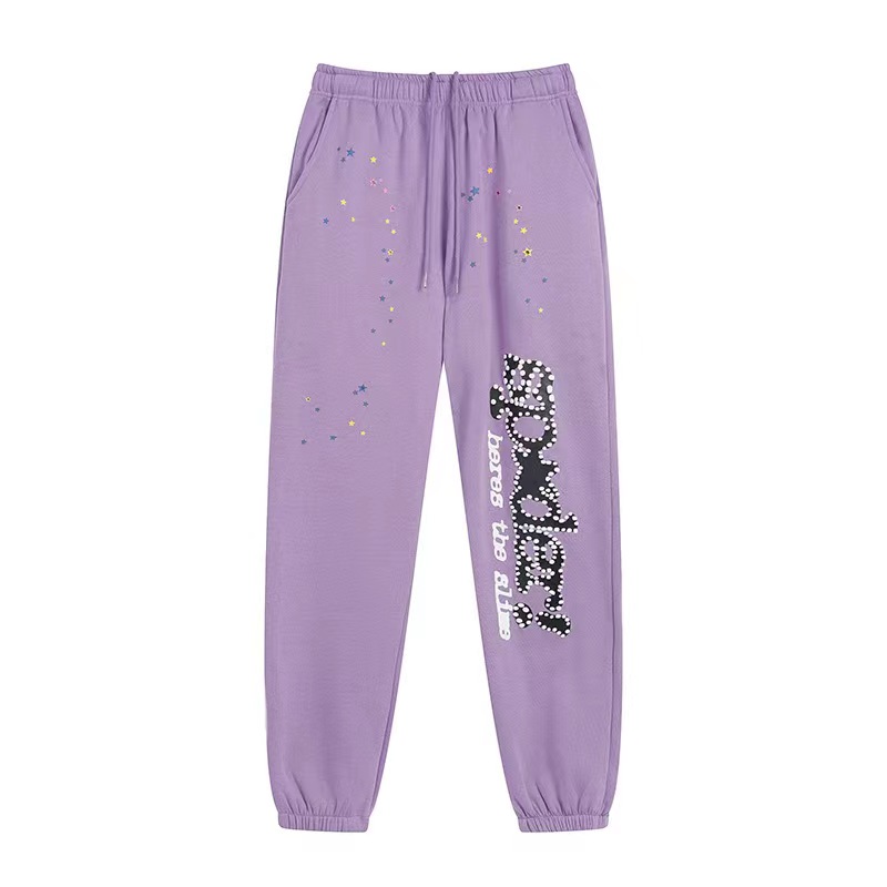 Mensbyxor Y2K Designer Pants SP5der Young Thug 555555 Trapstar Men Women Pants High Quality Foam Print Spider Web Graphic Pink Sweatpants Y2K S-XL