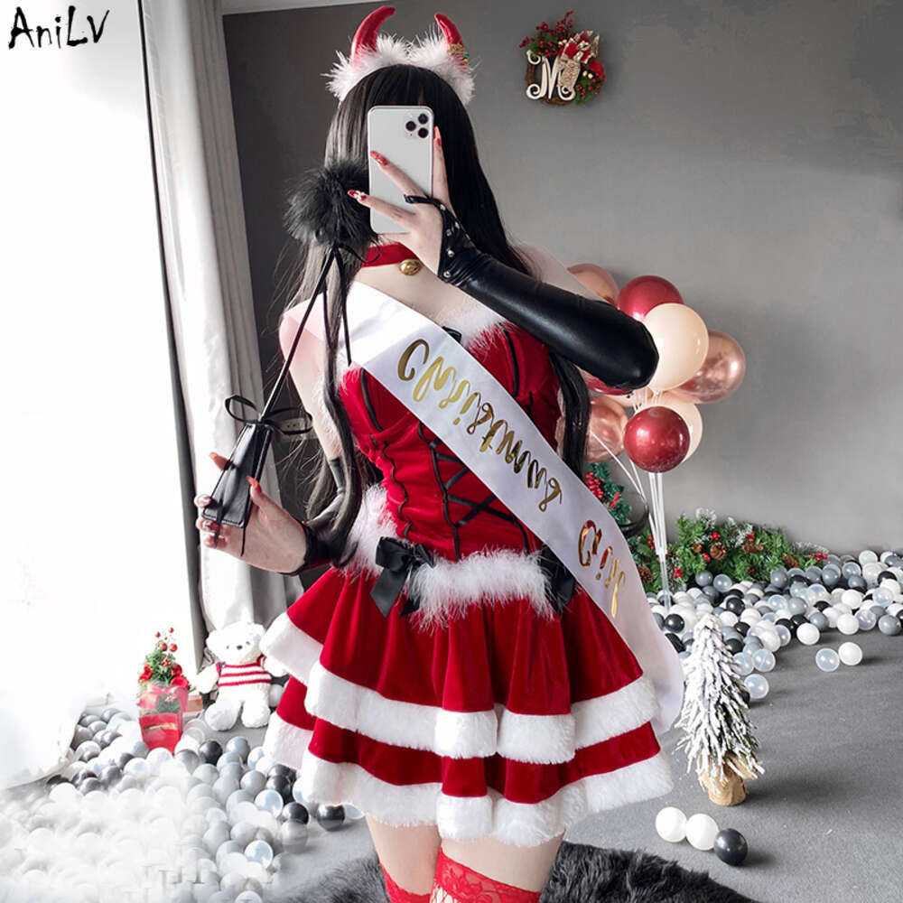 Ani Kerst Vrouwelijke Kerstman Serie Kostuum Kerstfeest Sneeuw Eland Meisje Rode Jurk Mantel Touw Unifrom Sexy Pamas Cosplay cosplay