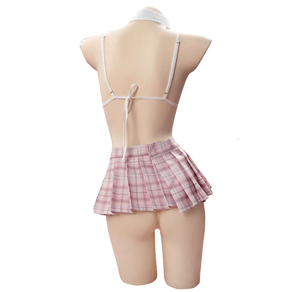 Ani Japanese School Student Uniform Costumes Cosplay Peach Girl Sexy Pink Plaid Erotic Pamas Lingerie Outfit Set cosplay