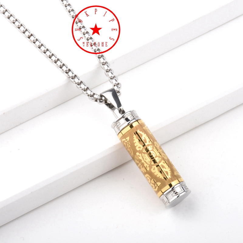 Cool Smoking Stainless Steel Pendant Portable Removable Storage Container Snuff Bottle Pill Spice Miller Tobacco Case Pill Stash Box Necklace Cigarette Holder DHL