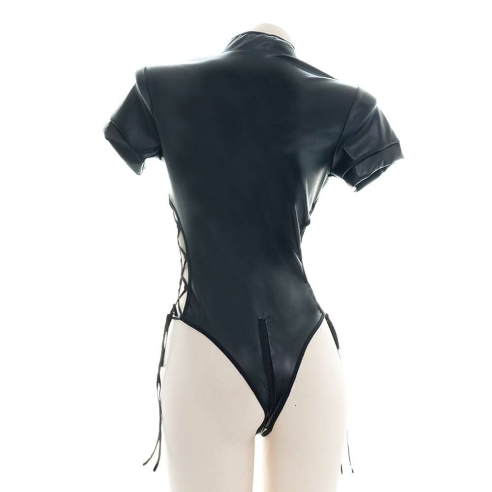 Ani noir Pu cuir body maillot de bain Costume Punk fille croix sangle col roulé maillots de bain uniforme tentation Lingerie Cosplay cosplay