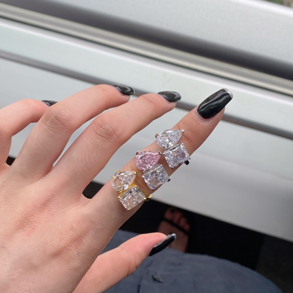 Bague en diamant taille radiant faite à la main 100% réel 925 bagues de mariage en argent sterling pour femmes bijoux de promesse de fiançailles