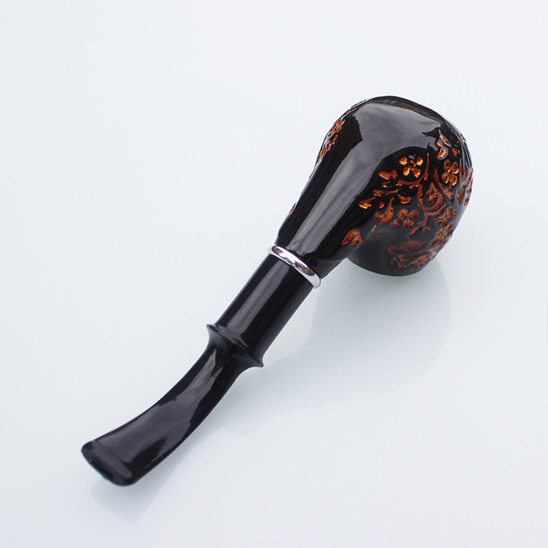 2023 Smoking Pipes Rubber wood curved carved removable cleaning filter pipe classic black engraved tobacco pipe CF5519 dry pipe tobacco