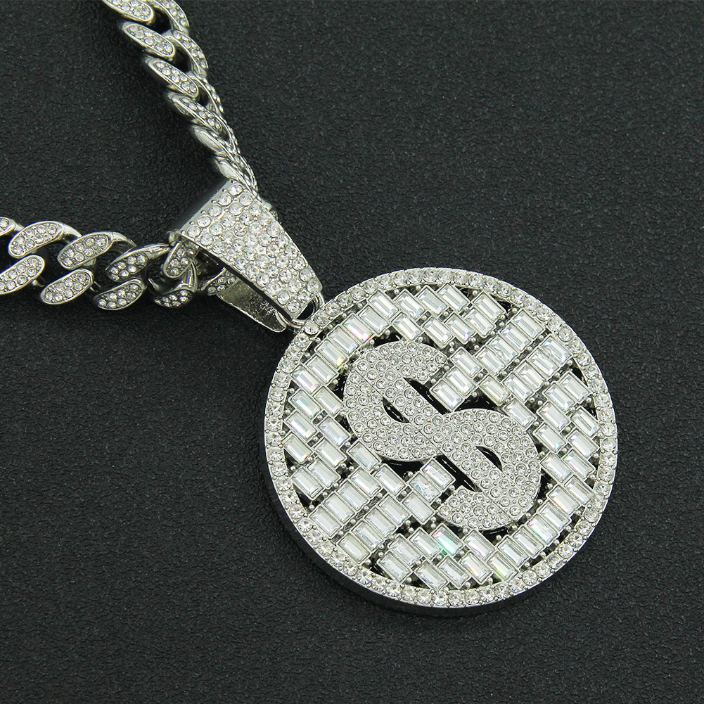 Männer Hip-Hop Voller Diamant Dollar Hohle Anhänger Halsketten Kubanische Kette Halskette Schmuck Geschenk Mann In loser Schüttung