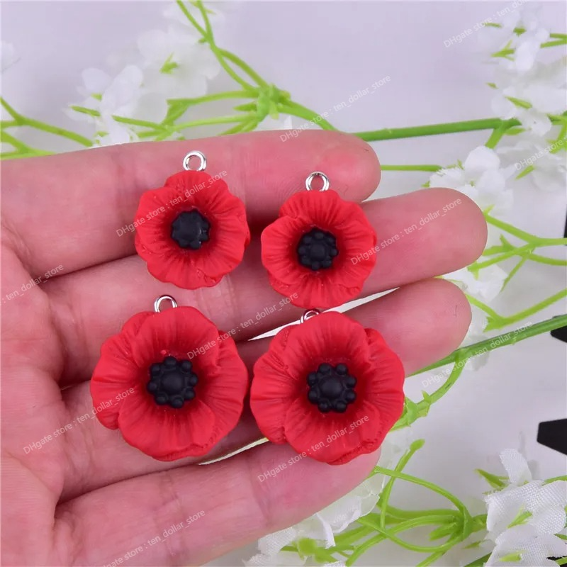 10 pièces/20 pièces/paquet breloques coquelicot pour Anzac Day résine fleur bijoux breloques pour Bracelet boucle d'oreille bricolage fabrication de bijoux de mode breloques bijoux accessoires