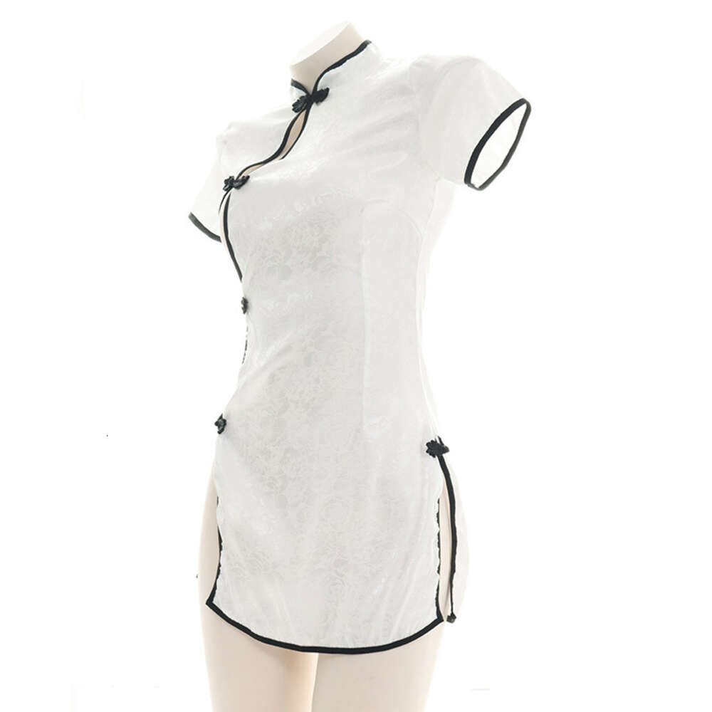 Ani China Witte Cheongsam Jurk Uniform Verleiding Lingerie Kostuum Vrouwen Sexy Ondergoed Pamas Party Kleding cosplay