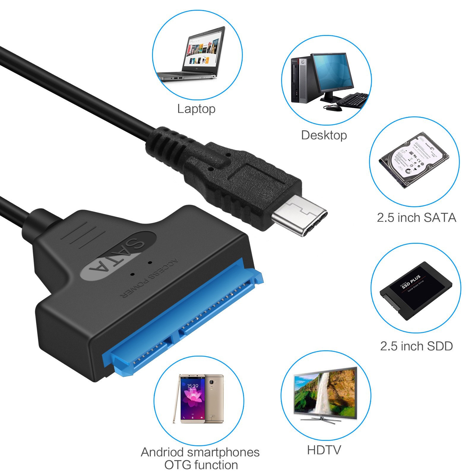 USB 3.1 Type-C adapterkabelconverter voor 2,5 inch harde schijf SSD SATA naar USB-C hoge snelheid harde schijf