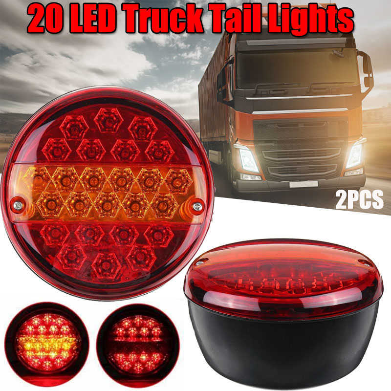 Novo 20 LED 12V 24V Univerial Car Cail Light Stop Stop Indicador Freio Sinal redondo Red Amber Trailer Caravan Van Van