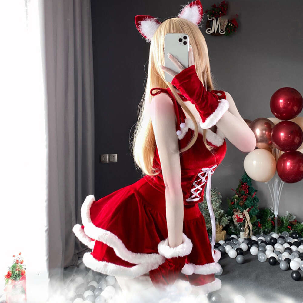 Ani 2022 Vrolijk Kerstfeest Meisje Spaghetti Jurk Uniform Outfits Vrouwen Kerstman Pluche Nachthemd Cosplay Kostuums cosplay