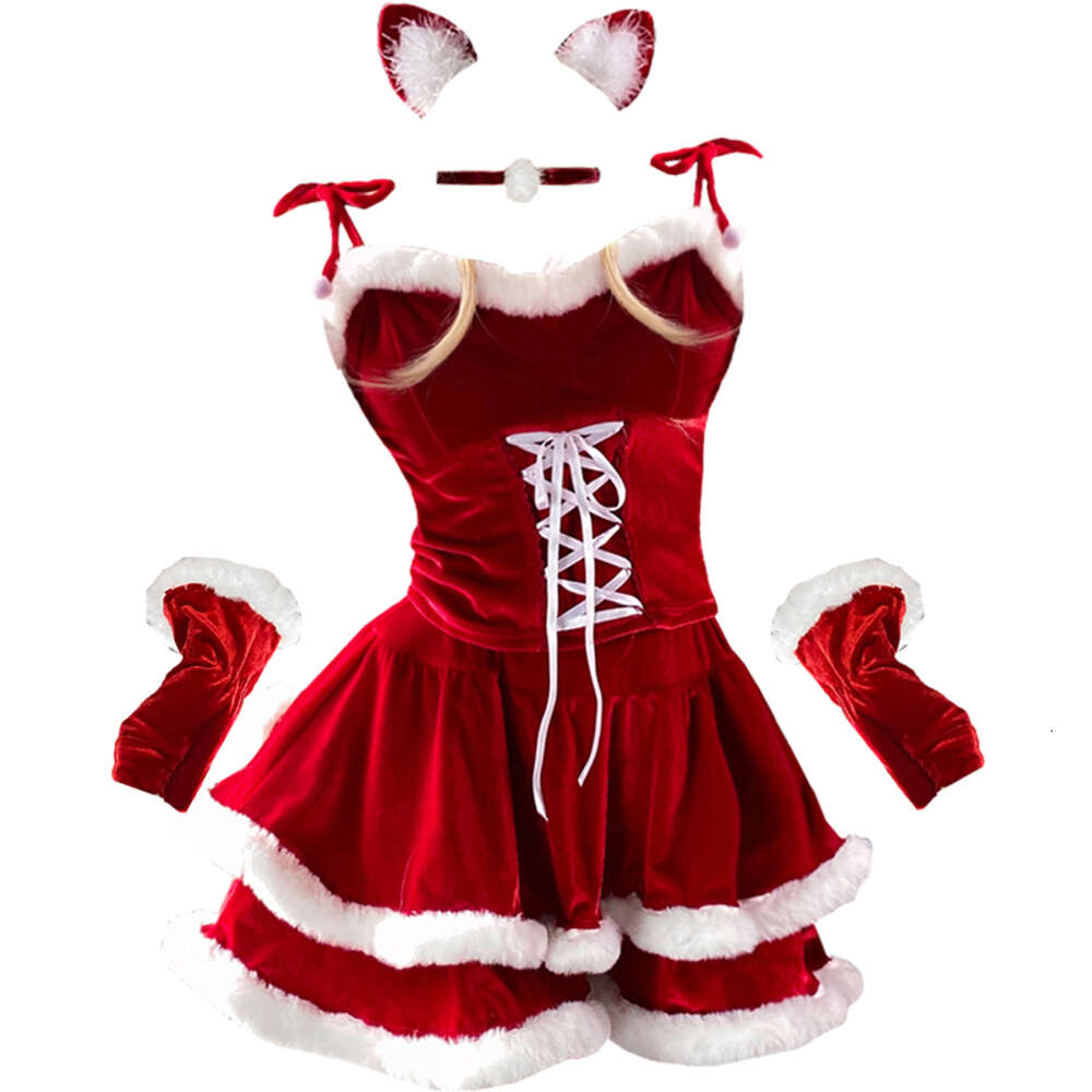 Ani 2022 Feliz Navidad niña Spaghetti vestido de tirantes uniforme trajes mujeres Santa Claus camisón de felpa disfraces Cosplay