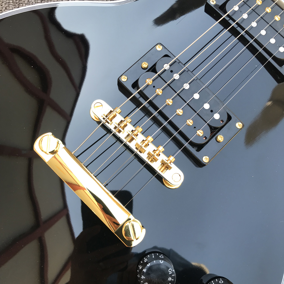 Aangepaste winkel, gemaakt in China, elektrische gitaar van hoge kwaliteit, zwarte gitaar, gouden hardware, palissander toets, gratis levering