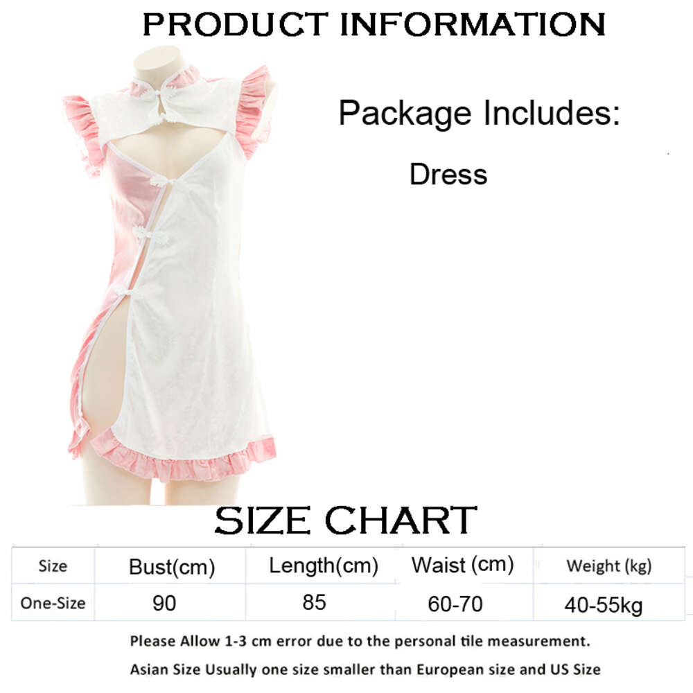 Ani anime flicka rosa vit kontrast klänning cheongsam kostym cosplay kvinnor bröst ihålig nattdress pamas underkläder