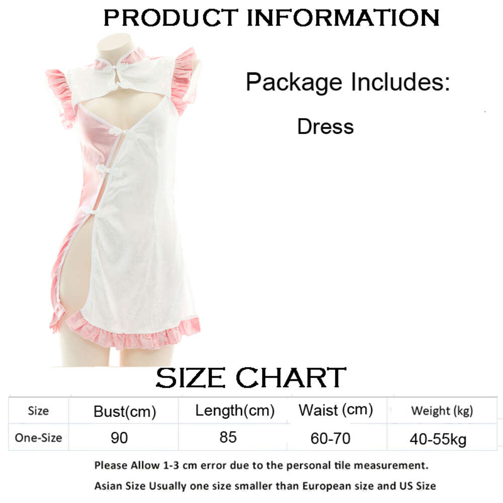 Ani Anime Meisje Roze Wit Contrast Jurk Cheongsam Kostuum Cosplay Vrouwen Borst Holle Nachthemd Pamas Lingerie