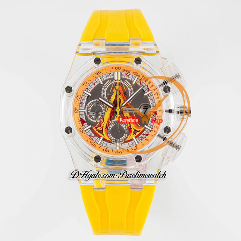 APF 44mm Aet Remould A3126 Automatic Chronograph Mens مراقبة حالة مواد مركبة شفافة واتصل