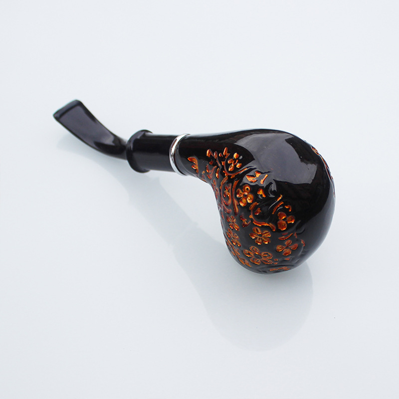 2023 Smoking Pipes Rubber wood curved carved removable cleaning filter pipe classic black engraved tobacco pipe CF5519 dry pipe tobacco