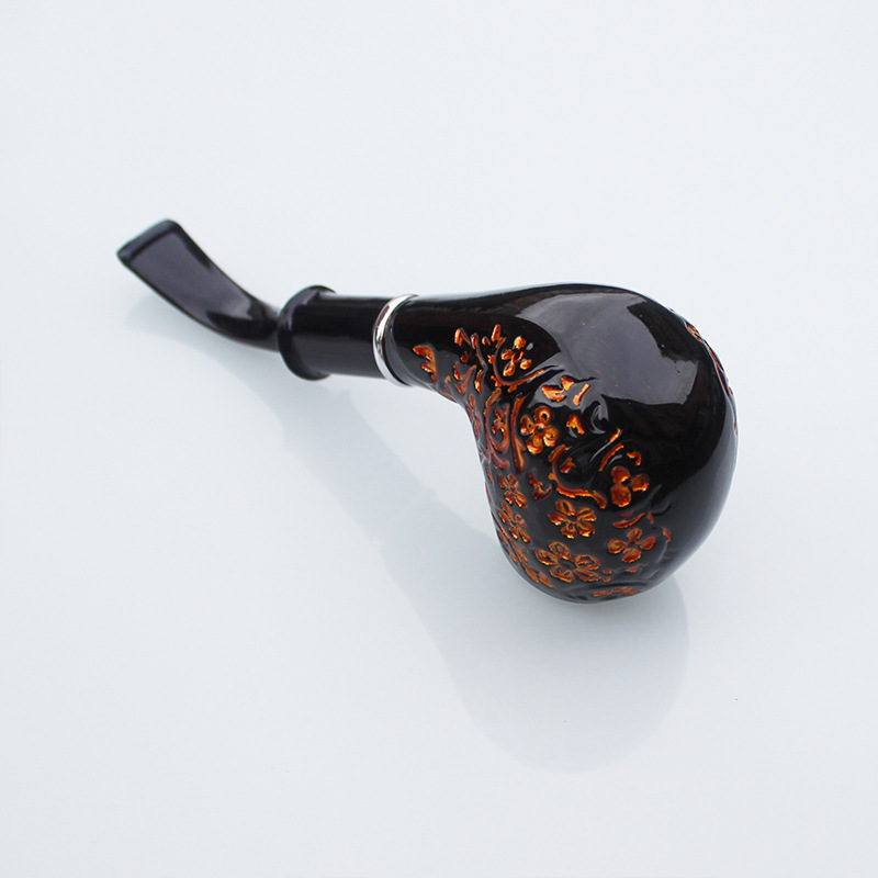 2023 Smoking Pipes Bois de caoutchouc incurvé sculpté amovible filtre de nettoyage tuyau classique noir gravé tabac à pipe CF5519 tabac à pipe sec