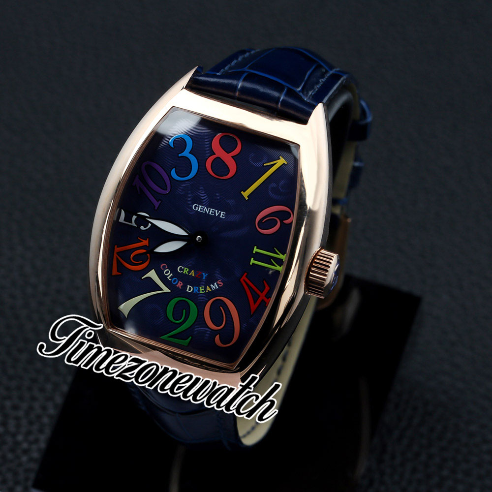 New Crazy Hours Orologio automatico da uomo 8880 CH CODR ACBL Color Dream Blue Texture Dial Cassa in oro rosa Cinturino in pelle blu 40mm Orologi da uomo TWFM Timezonewatch Z02B