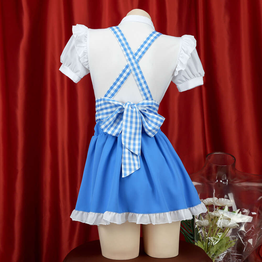 Ani Anime Bocchi the Rock Goto Hitori Maid Uniform Bule Plaid Apron Bodysuit Outfit Costumes Cosplay cosplay