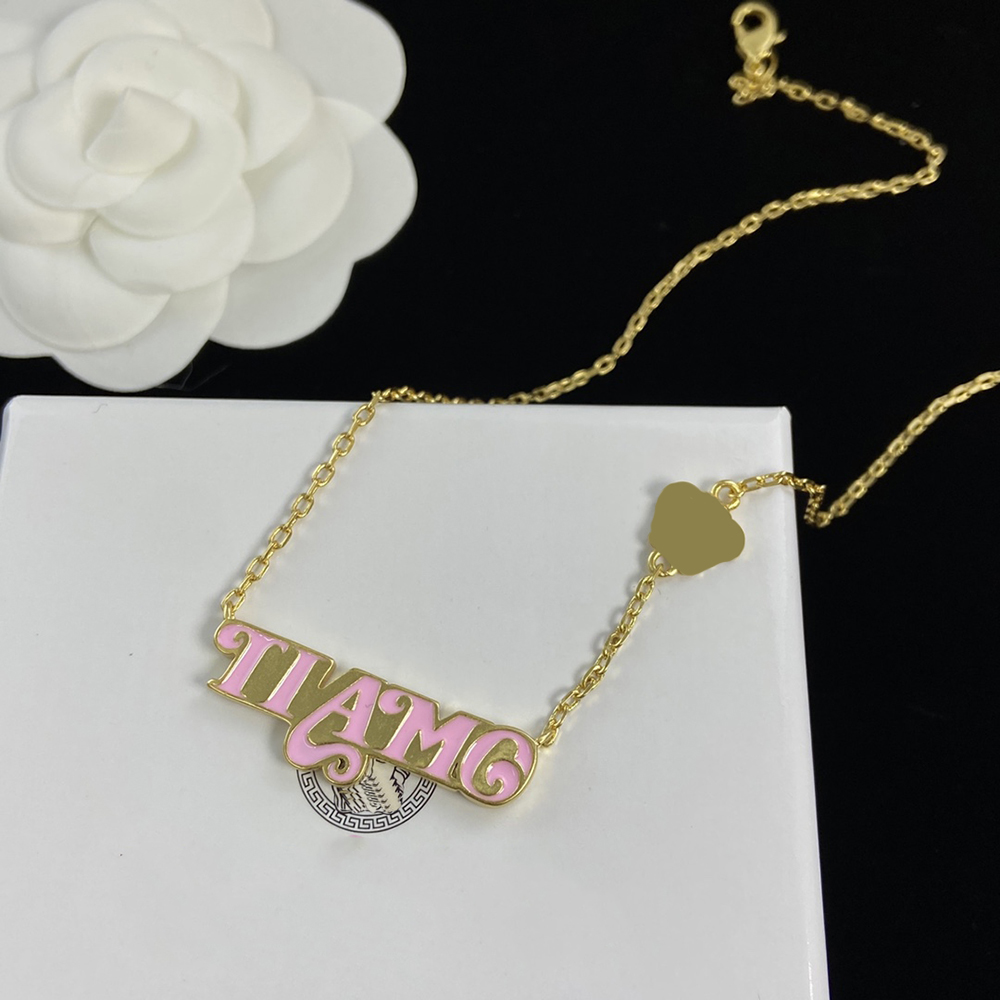 New luxury classic brand Pendants necklace TiAmo Letter Pendant Gold Chain Beautiful head American style fashion personality simple for Women Party Gift