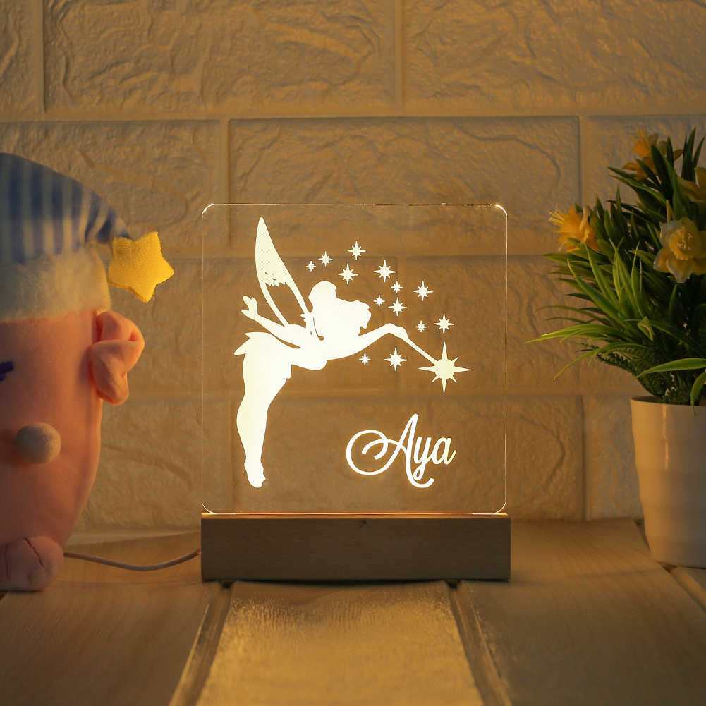 Nocne światła Spersonalizowane nocne światło USB Dostosowane imię 3D Lampa Luminaria Anniversary Birthday Birthday Day Mother's Day's Day Prezent P230331